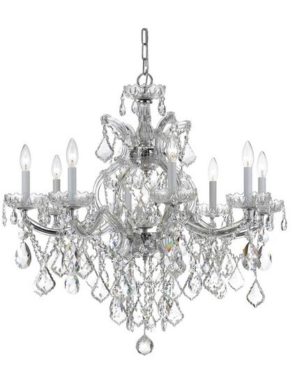 Maria Theresa Clear Crystal and Glass 9 Light Chandelier in Polished Chrome.